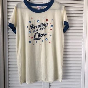 LuLaRoe Liv T-shirt Sending you all the likes  white and blue Medium New NWT